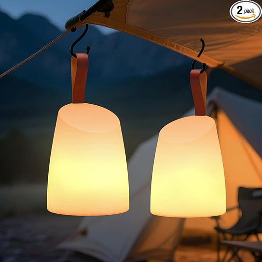 uuffoo 2 Pack Portable Outdoor Table Lamp LED Camping Lantern, Rechargeable Table Lamp with Remote, RGB & Warm White, IP44 Water-Resistant, Timer & Memory, Hanging Lantern for Patio, Garden, Camping.