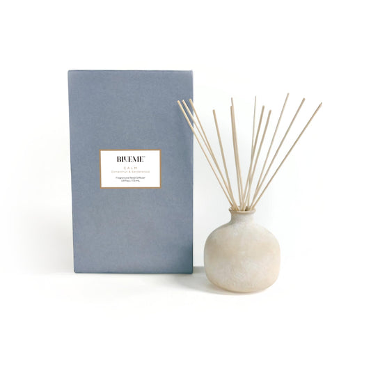 Blueme Calm Diffuser | Osmanthus & Sandalwood | 5.92 Fl Oz - Refillable Wellness Diffuser, Contains Essential Oil, Sustainable, Hand Finished, Premium, Luxury Ceramic, Natural Rattan Reeds, | Small