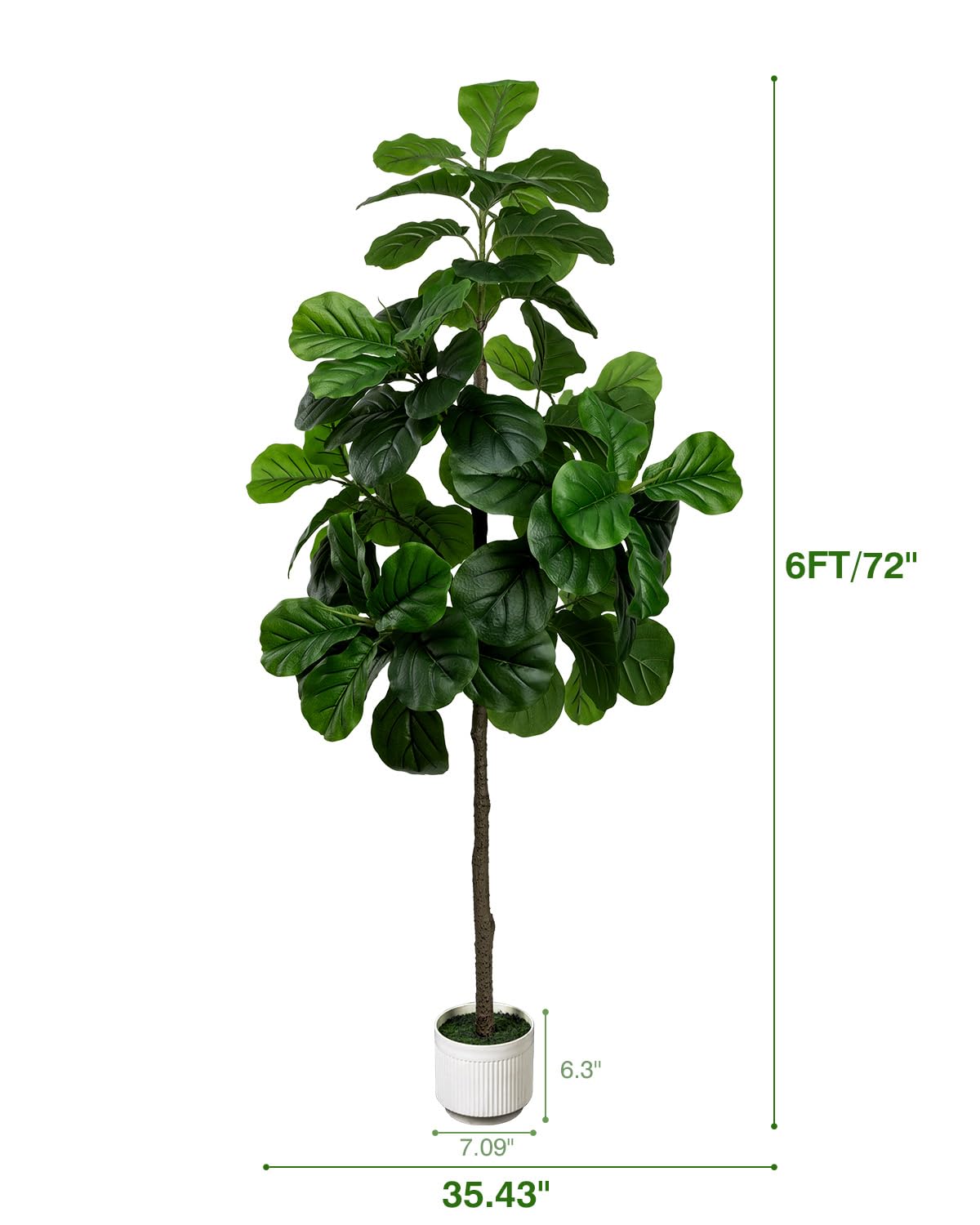 LuceAlberi Artificial Fiddle Leaf Fig Tree 6FT - Large Fake Trees with White Planter, Tall Faux Ficus Lyrata Tree Floor Plants for Indoor Home Decor Office Living Room Housewarming Gift, 1Pack