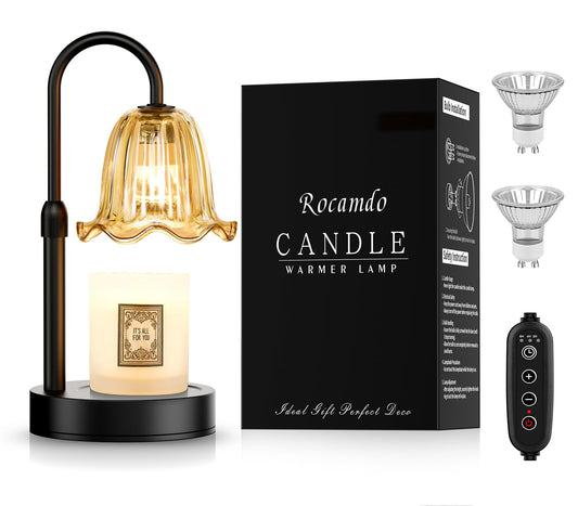 Candle Warmer Lamp with Timer, Birthday for Women Mom, House Warming Gifts Modern Farmhouse Home Decor, Dimmable Wax Melt Warmer for Jar Candles with 2 Bulbs (Amber)