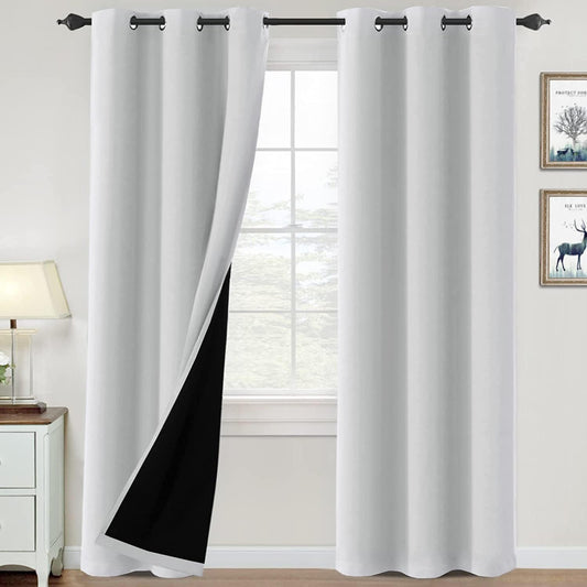 H.VERSAILTEX 100% Blackout Curtains for Bedroom Thermal Insulated Blackout Curtains 84 inch Length Full Light Blocking Curtains for Living Room with Black Liner 2 Panels Set, Greyish White
