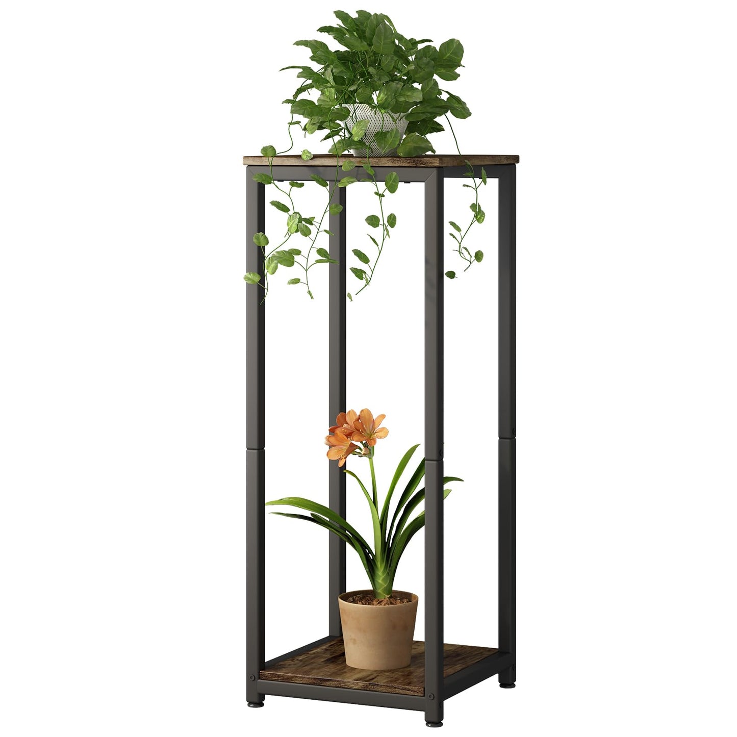 YIZAIJIA Plant Stand Indoor Corner Tall 2 Tier Metal Modern Flower Storage Plant Shelf Holder for Living Room Balcony Garden,Black (2 Tier-Black)