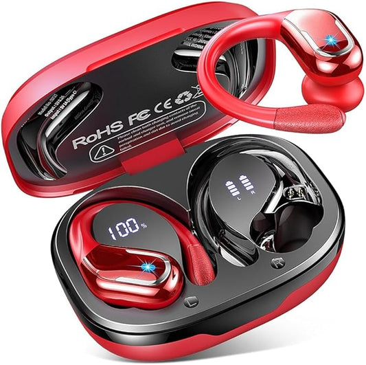 Wireless Earbuds, Sports Bluetooth 5.4 Headphones IPX8 Waterproof, 70H Over Ear Buds with Deep Bass Sound,4 ENC Noise Cancelling Mics, USB-C Fast Charging Earphones with Earhooks for Workout/Running