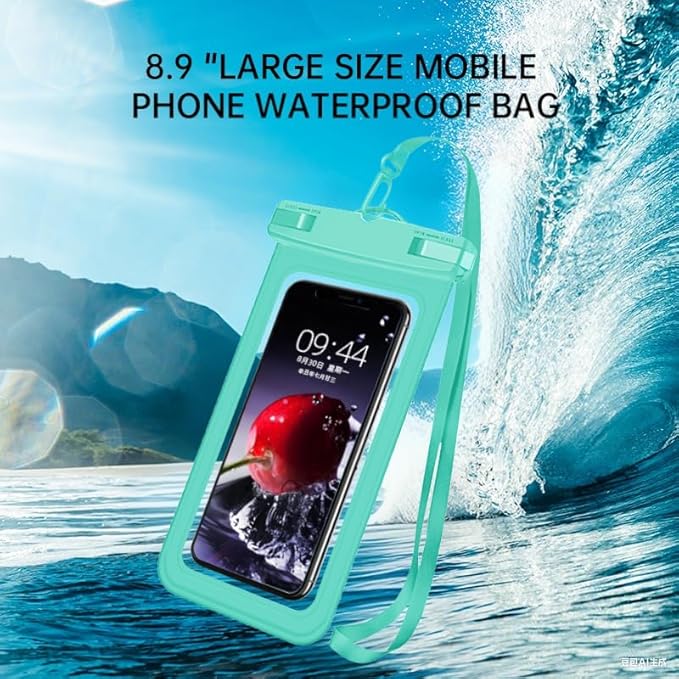 [Up to 6.9"+Up to 8.9" 2 Pack Waterproof Phone Pouch Case,Waterproof Phone Bag for iPhone 17 16 15 14 13 Pro Max Plus Galaxy S25 Ultar,IPX8 Cellphone Dry Bag Beach Travel Essentials-Green