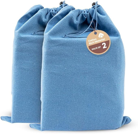 LFH Cotton Rich Shoe Storage Bags with Drawstring, Breathable Reusable Organizer, Perfect For Travel, Dorm, Hotel, College, Gym, Easy to Carry, Machine Washable 12"x17" (Pack of 2) - Sky Blue