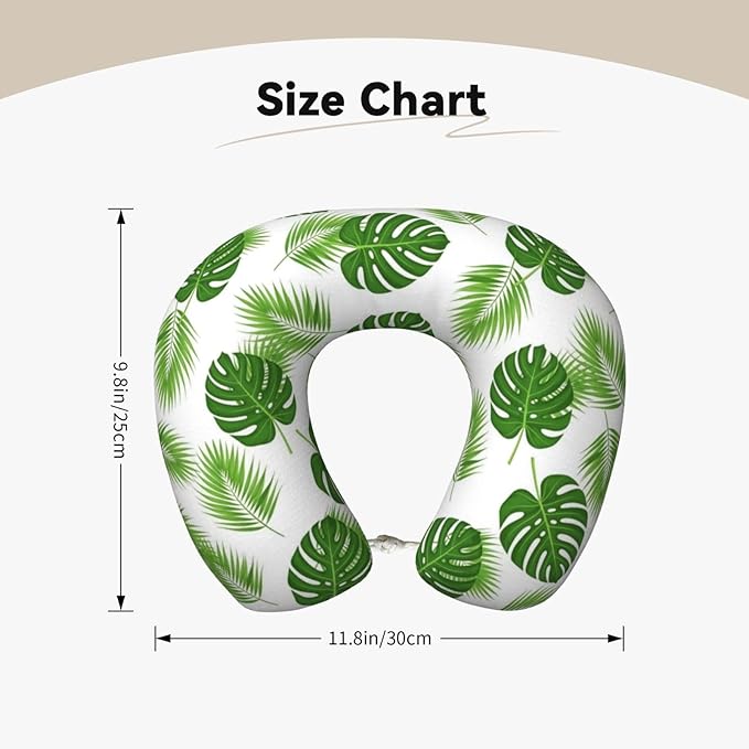 Neck Pillow Memory Foam Chin Cushion with Breathable Cover Tropical Leaf Green Banana Palm Leaves, Cute Airplane Car Pillows for Office Head Pain Relief
