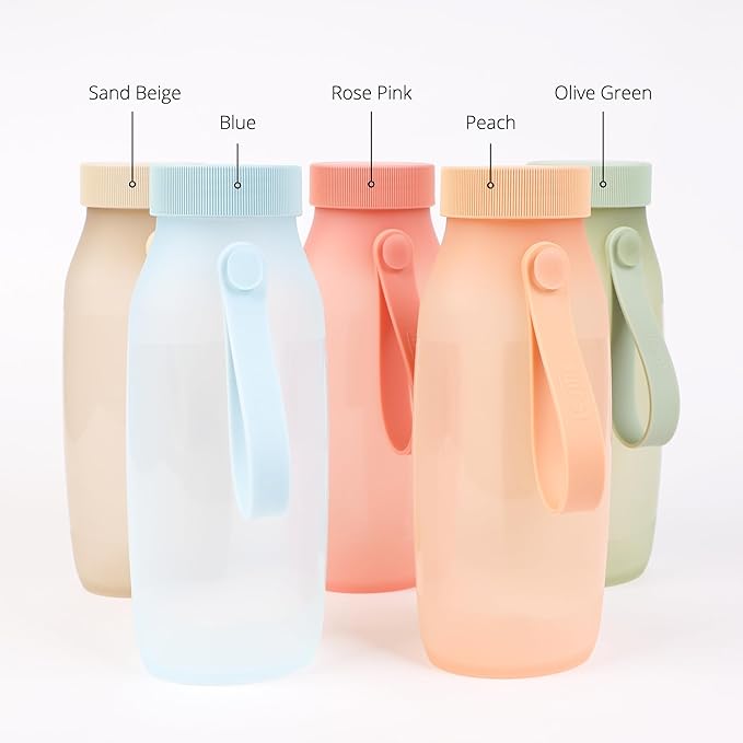 BLUE GINKGO Collapsible Water Bottle – Lightweight, Foldable Silicone Bottle for Travel, Hiking, and Camping (16.9oz, Made in Korea, Peach)