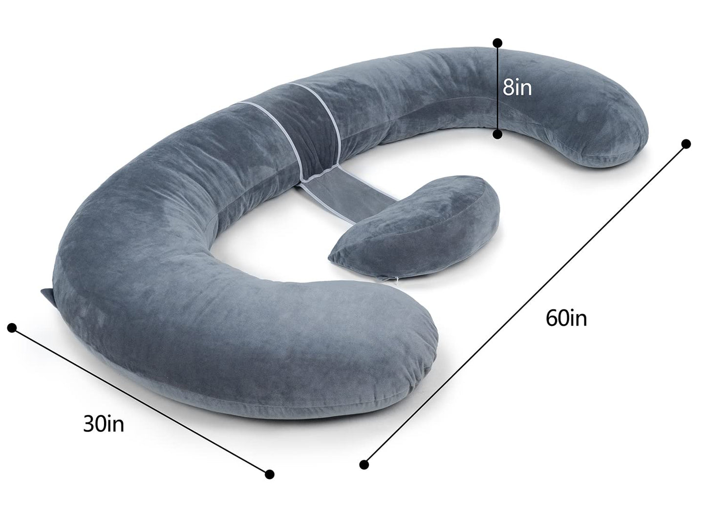QUEEN ROSE Pregnancy Pillows - E Shaped Pregnancy Pillows for Sleeping, Detachable Body Pillow for Pregnant Side Sleeper, Grey Velvet Cover, 60in