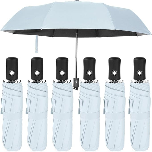 Jexine 6 Pcs Travel Compact Umbrella Automatic Open Close Windproof Small Light Backpack Purse Car Portable Collapsible Umbrella for Rain, Men Women