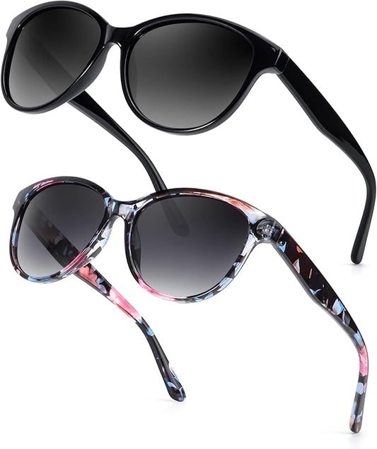 Myiaur Polarized Sunglasses for Women, Trendy Cat Eye Sun Glasses UV400 Protection Classic Retro Shade 2 Pack