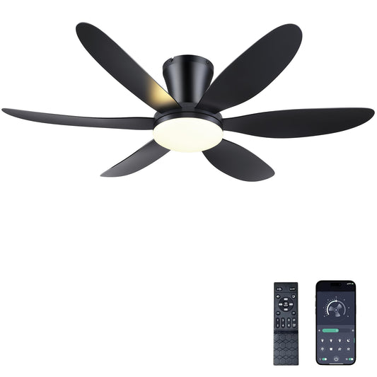 GJeg Ceiling Fans with Lights,42" Low Profile Ceiling Fan with Light and Remote Control,Flush Mount, Reversible, Dimmable, Noiseless, Black Ceiling Fan for Bedroom
