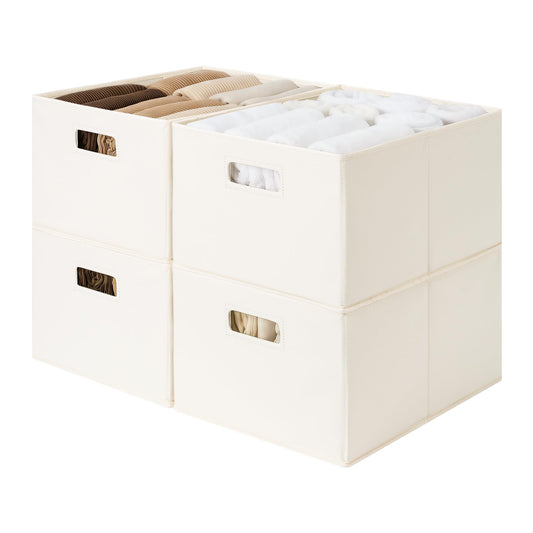 StorageWorks Fabric Storage Bins for Shelves, Closet Organizers and Storage Baskets, Closet Storage Bins with Cutout Handles, Large, 4-Pack, Ivory