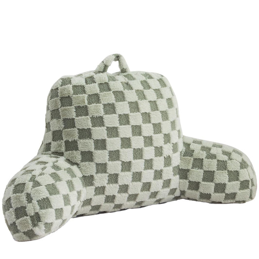 Aimuan Reading Pillow Checkered Bed Rest Wedge Backrest Checkerboard Pillow with Arms Back Support for Sitting Up in Bed Cushion Incline Rest Sleeping Snoring Pillow, Light Green Large