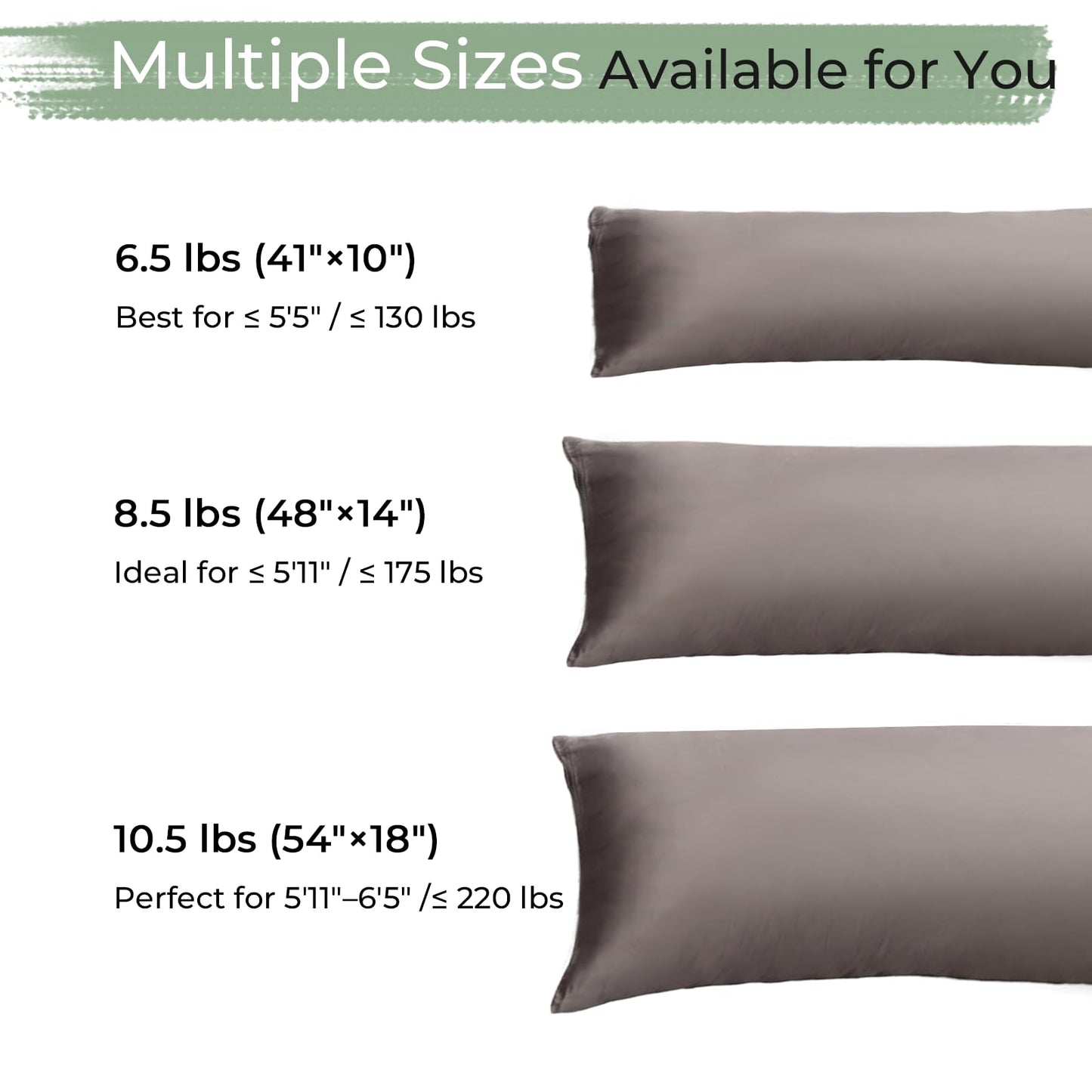 ZonLi Cooling Weighted Body Pillow for Deep Sleep and Mood Relaxation (48" x 14") 8.5lbs, Washable Bamboo Cover, Quilted Glass Beads Weighted Pillows for Bedroom, Sofa, Adults, Side and Hot Sleepers