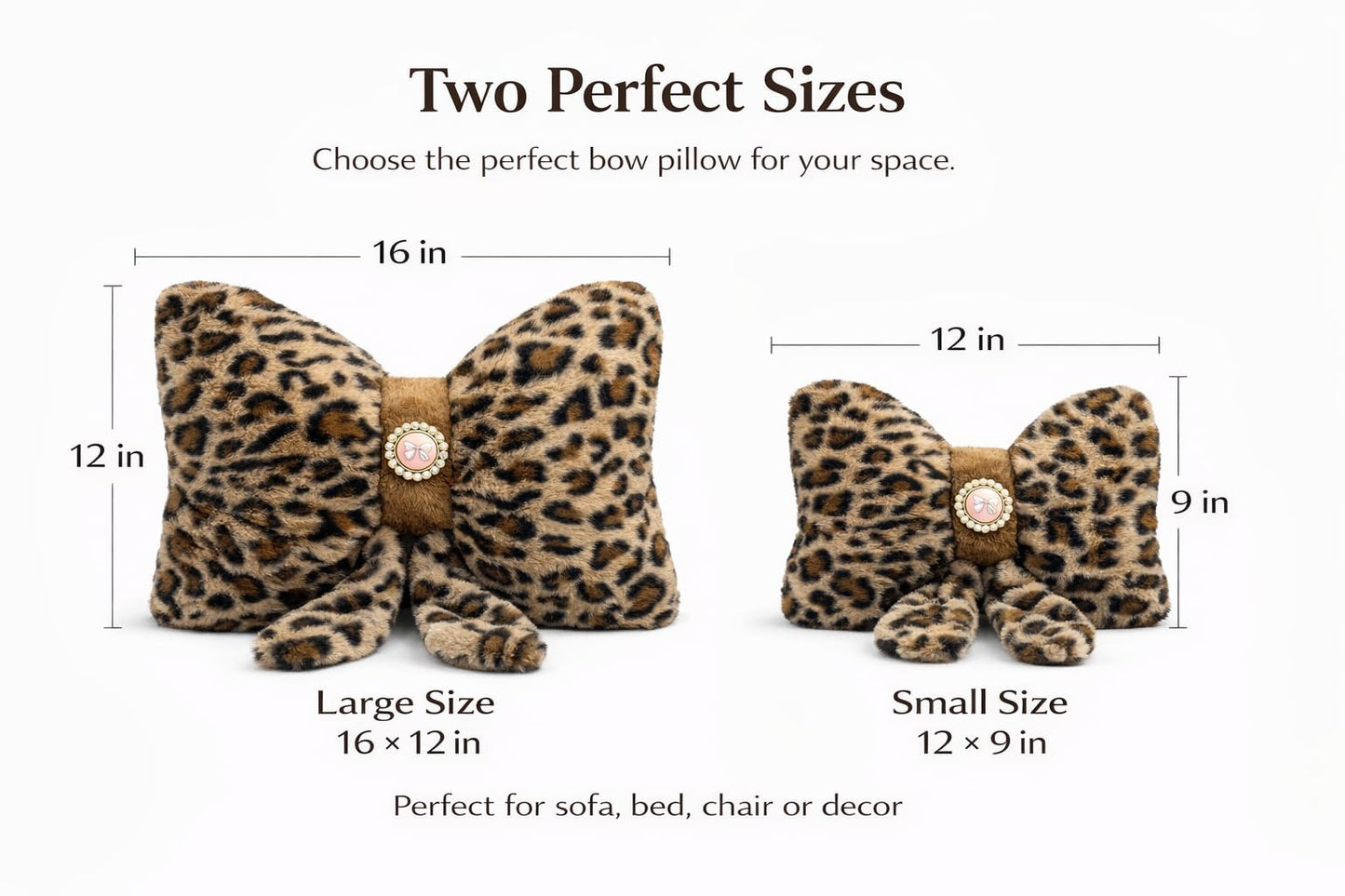 Teyeuf Leopard Print Bow Pillow 12x9 Inch, Cute Plush Bow Shaped Decorative Pillow with Back Strap, Animal Print Room Decor for Bedroom Chair Couch Car
