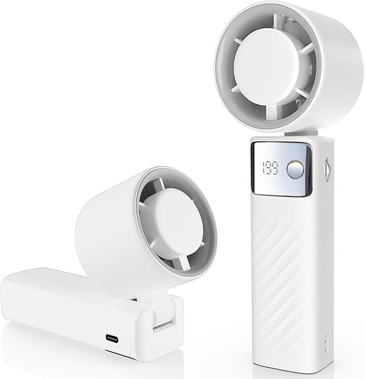 YOSHENMO Portable Handheld Turbo Fan - Foldable Mini Fan with Air Turbo Tech, 1-199 Speed Adjustment, 20H Runtime, LED Display, Battery-Powered for Indoor/Outdoor Use Light White