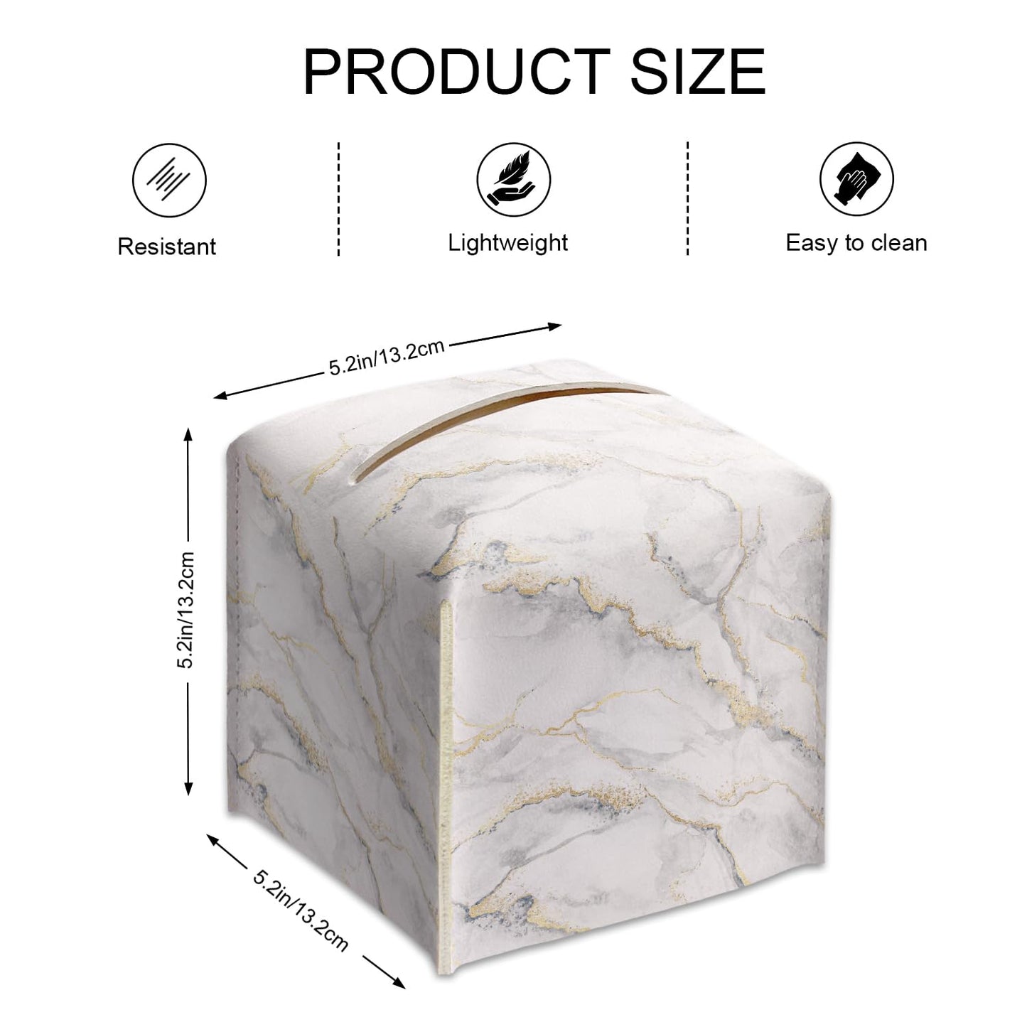 Tissue Box Cover Square, White Gold Marble Tissue Box Holder with Bottom Belt, Leather Facial Paper Holder for Bathroom Vanity Countertop, Nightstands, Dining Table, Office, Car -11