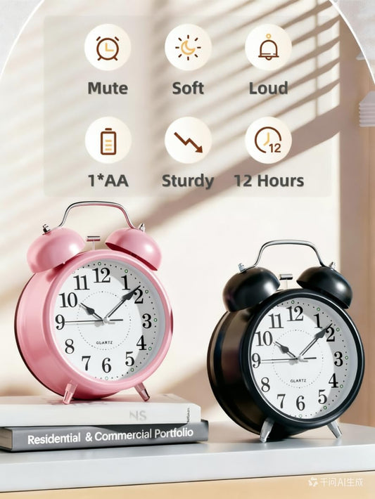 COSCTOR 4 Inches Analog Alarm Clocks Retro Backlight Cute Simple Design with Night Light Silent Non-Ticking Battery Operated [Pink]