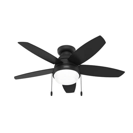Hunter 44 inch Indoor Ceiling Fan with LED Light - Black Ceiling Fan with Pull Chain, For Bedroom, Living Room, or Kitchen, Low Profile Mount, No Remote, 5 Blades - Lilliana 52613, Matte Black