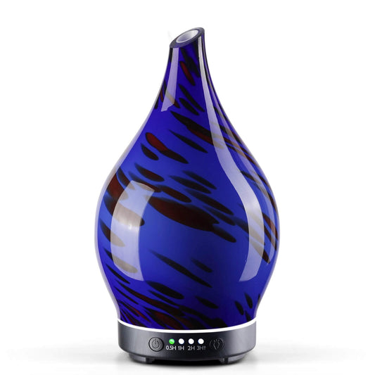 Porseme 150ml Essential Oil Diffuser Hand-Blown Glass Aroma Diffusor, Aromatherapy Unltrasonic Cool Mist deffuser, 7 Color Changing, Waterless Shut-Off, Timer Function for Home Office(Cobalt Blue)