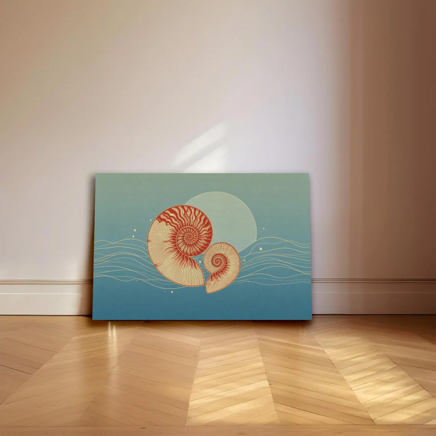Nautilus Shell Coastal Bold Spiral Sea Print Wall Art Canvas Print Coastal Decor for Bathroom (Framed,8x12inch)