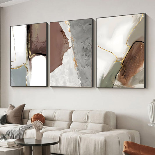 Wall Art Set of 3 Frames Canvas Wall art Decor Abstract Minimalism Natural Style Art Mural Posters & Prints, large Size Wall Art Aesthetics Living room Bedroom Kitchen Office (24 "X 16" X 3 pieces)
