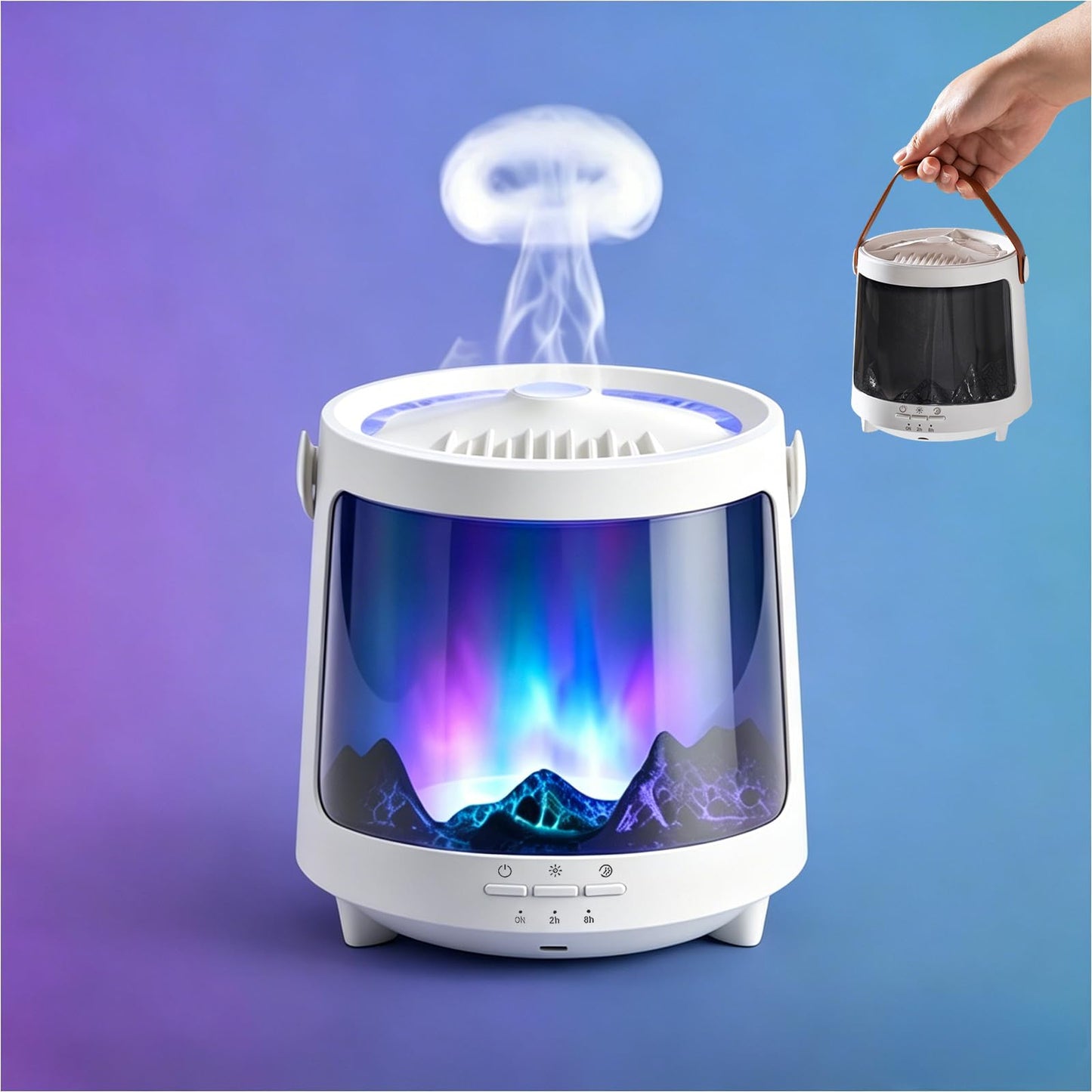 Essential Oil Diffuser, Jellyfish Aroma Diffuser Portable Aurora Flame Diffuser, 300ml Ultrasonic Cold Mist Humidifier, wimer and Auto-Off Function, Suitable for Home and Room (White)