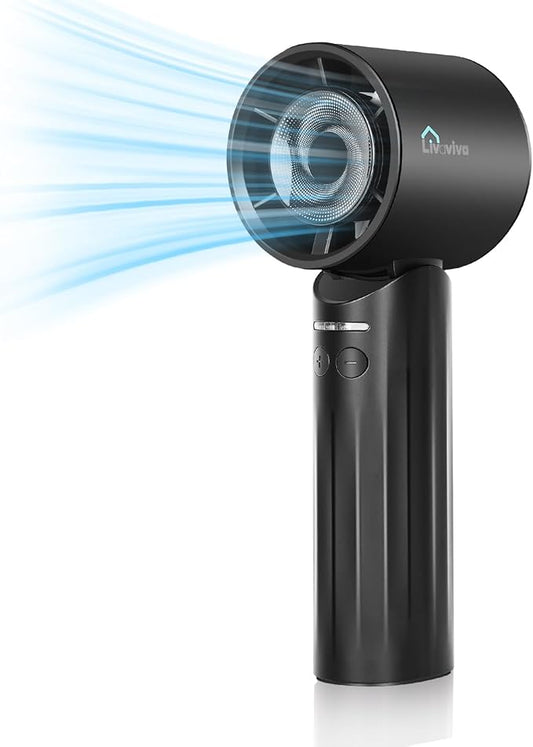 LIVAVIVA Handheld fan, adjustable blowing angle, mini portable turbo fan, USB Type-C rechargeable, infinitely variable speed high-speed personal fan, 11 Hours Battery Life (Black)