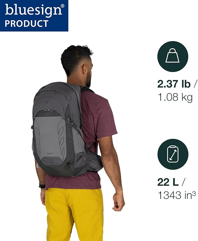 Osprey Talon 22L Men's Lightweight Hiking Backpack - Small Daypack for Travel & Camping, Black/Coal Grey