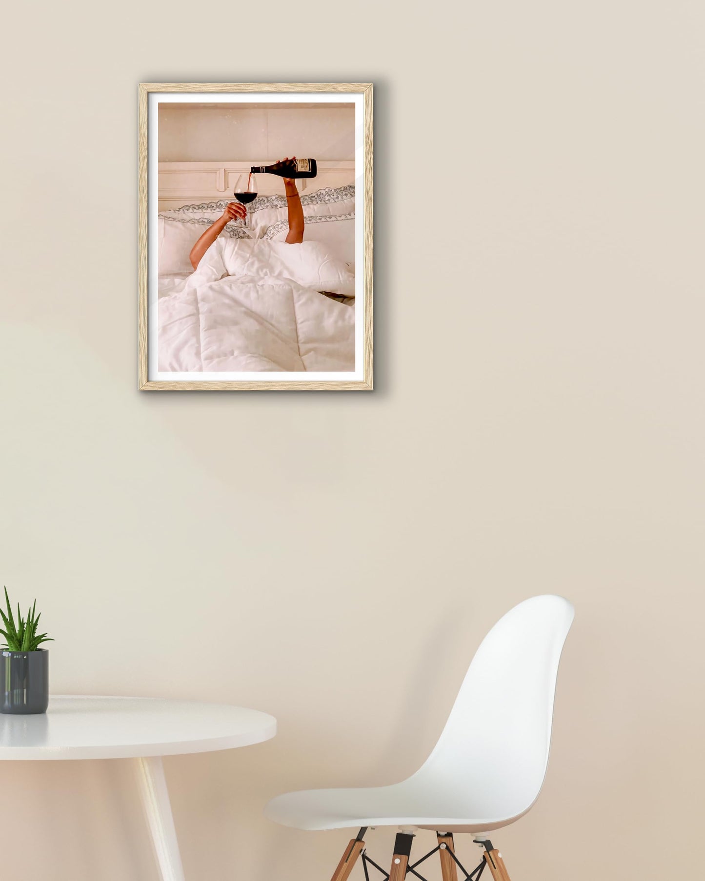 EcoHest 12x16 in Woman Drinking Wine in Bed Framed Wall Art for Bedroom