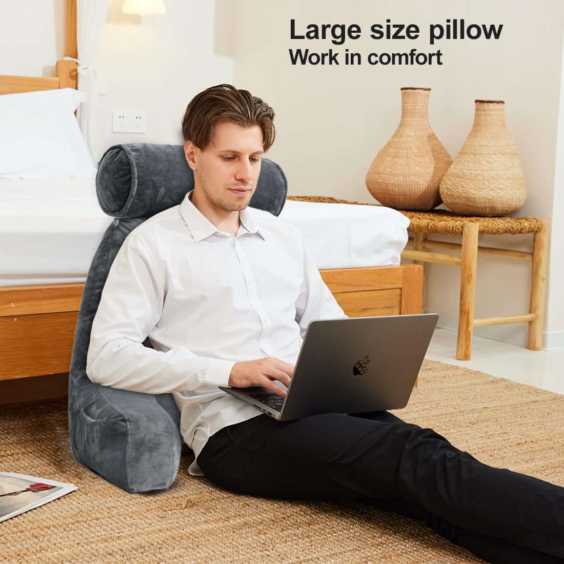 mittaGonG Reading Pillow Neck Support Arm Pockets Adult Bed Back Support