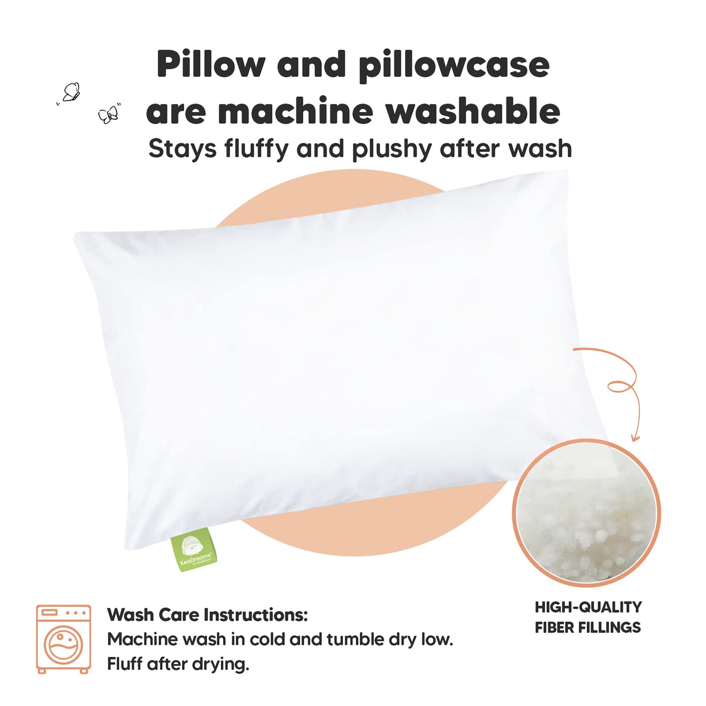 Toddler Pillow with Pillowcase - 13x18 My Little Dreamy Kids Travel Bed Pillows for Sleeping, Organic Cotton Small Pillowcase, Soft & Breathable, Machine Washable, Toddlers 2-5 years old (Soft White)