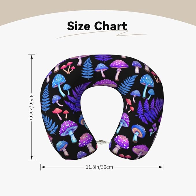 Travel Pillow for Men Women, Washable Relax U Shaped Neck Pillows for Car Head Pain Relief Sleeping Trippy Purple Blue Mushrooms