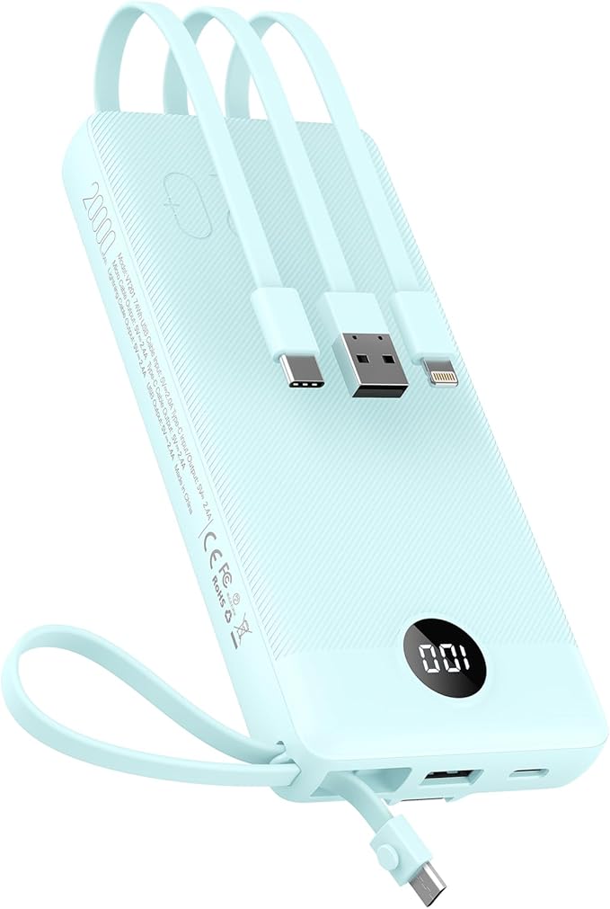 VEEKTOMX Portable Charger Built-in Cables, Power Bank for iPhone, Fast Charge USB C Battery Pack Travel Essentials Powerbank Compatible with iPhone 17/16/15/14, Samsung S25/24