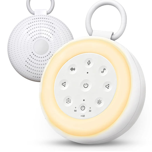 Portable Sound Machine for Baby & Adults, Rechargeable White Noise Machine with 24 Soothing Sounds, Recordable Baby Sleep Soother, Night Light & 7 Color Lights, Travel Sound Machine with Timer