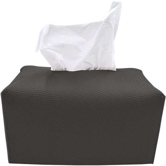 Carrotez Tissue Box Cover, [Refined] Modern PU Leather Rectangular Tissue Box Holder - Decorative Holder/Organizer for Bathroom Vanity Countertop, Night Stands, Office Desk 9.5"X5"X5" - Charcoal