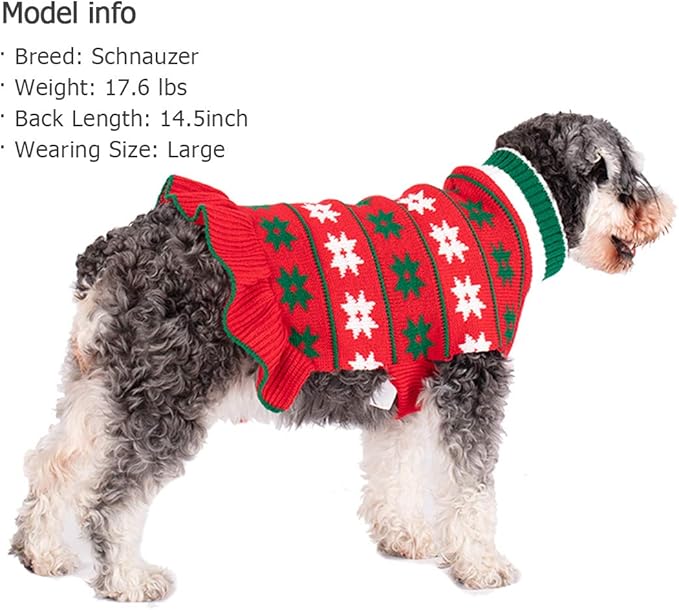 KYEESE Dog Christmas Sweater Pullover Dog Sweater for Small Dogs Warm Dogs Coats Pet Clothes Pet Sweater Dress with Snowflake Pattern Turtleneck Knit Pet Sweater for Girl with Leash Hole, Red, Large
