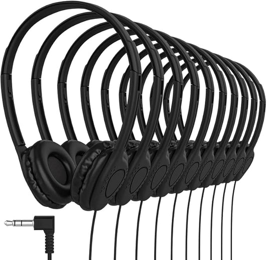 Maeline Kids Headphones for School Classroom K-12, Library, Museum, Travel, On Ear Stereo Headset with Adjustable Band & Faux Leather Cushions - 3.5mm Plug - 40 Pack - Black