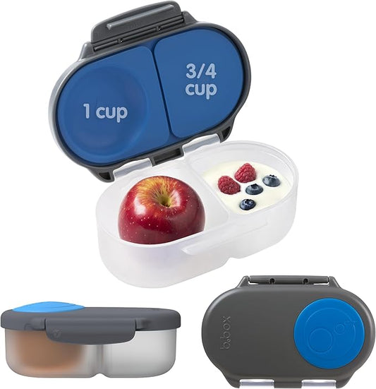 b.box Snack Box - Leakproof Mini Bento Box for Kids & Toddlers, 2 Compartment Snack Containers for Kids, Lunch Containers, Dishwasher Safe, BPA Free, PFAS Free, Ages 4m+, 1 3/4 Cup - Blue Slate