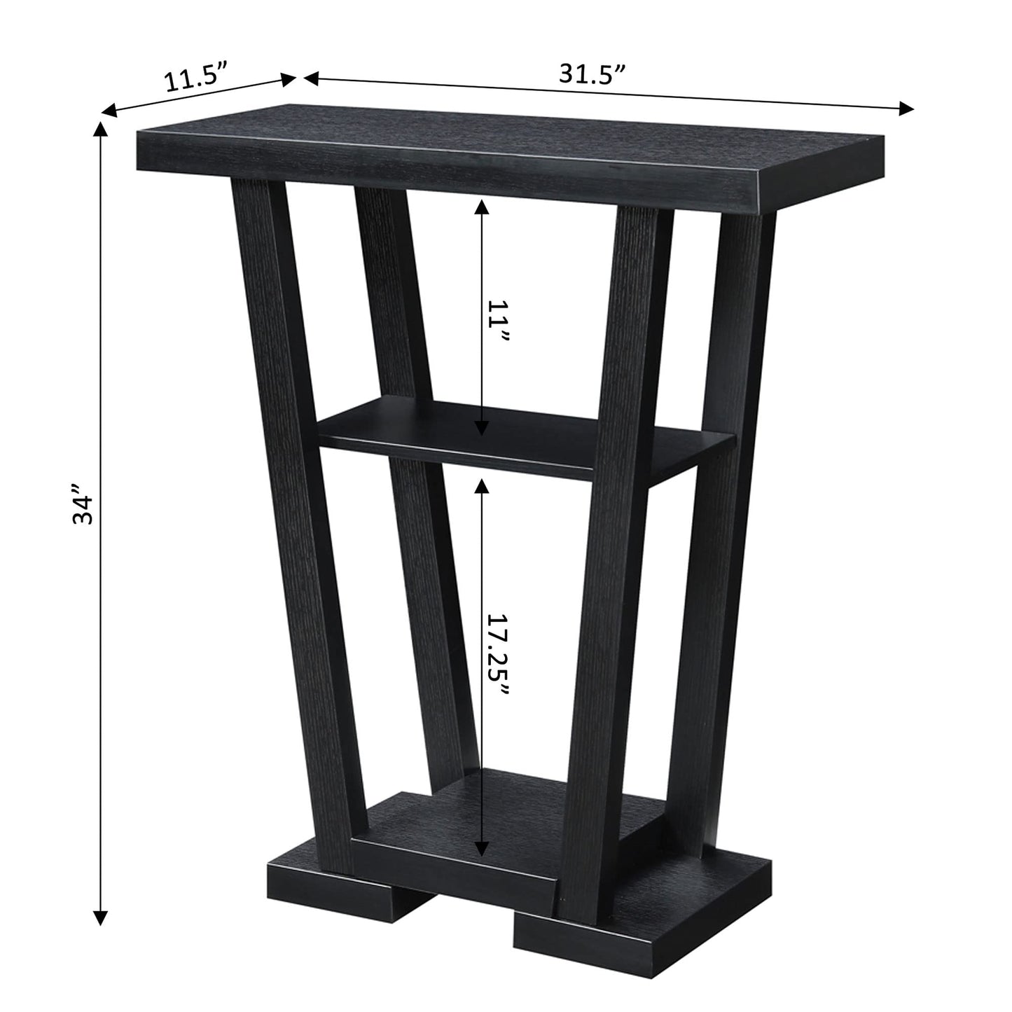 Convenience Concepts Newport V Console Table 31.5" - Modern Sofa Table with Storage Shelves, Narrow Entryway Hall Table for Living Room, Display Accent Table, Black