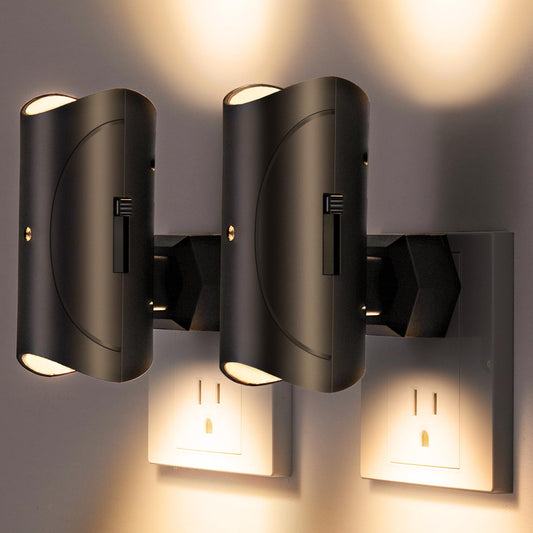 Aora Night Light, Plug-in Wall Mount with Dusk to Dawn Sensor, Set of 2, Black
