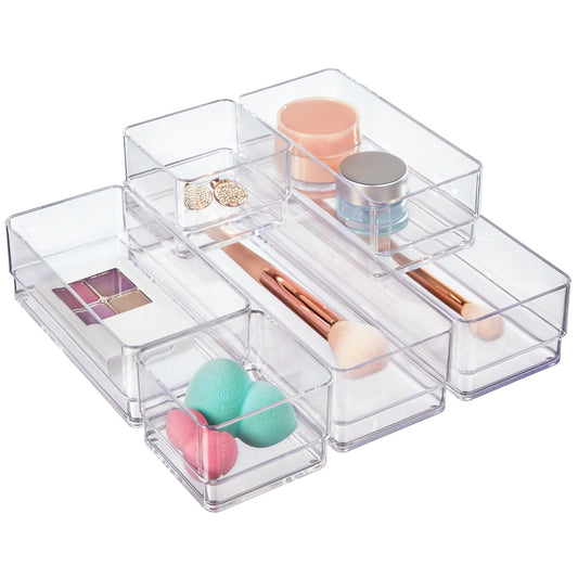 STORi SimpleSort Drawer Organizer Bins 6 pc Set, Multi-size, Bathroom Organizers and Storage, Makeup Organizer, Desk Organizer, Vanity Organizer, Clear Organizing Containers, Made in USA