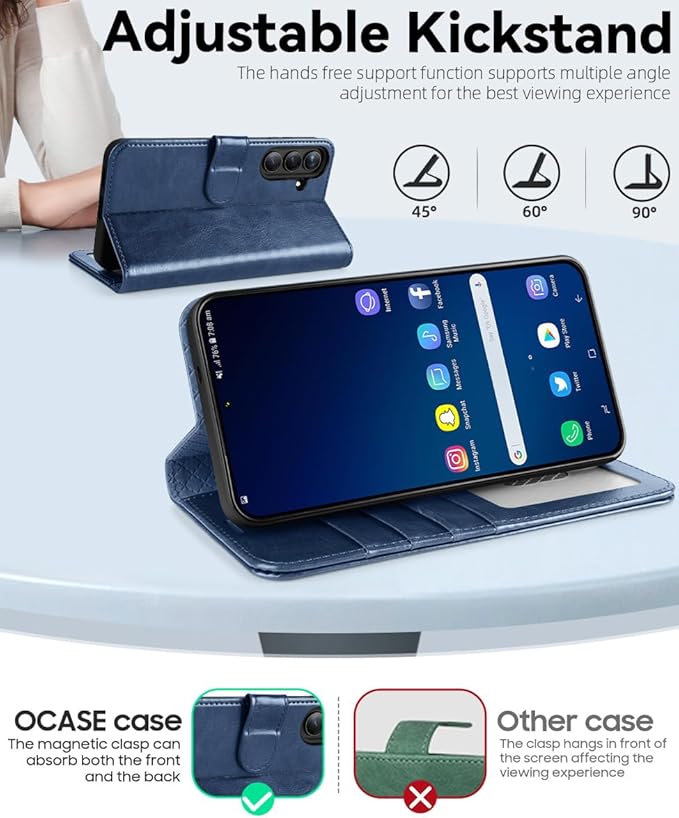 OCASE Compatible with Galaxy S25 FE Wallet Case, PU Leather Flip Folio Case with Card Holders RFID Blocking Kickstand [Shockproof TPU Inner Shell] Protective Phone Cover 2025, Blue