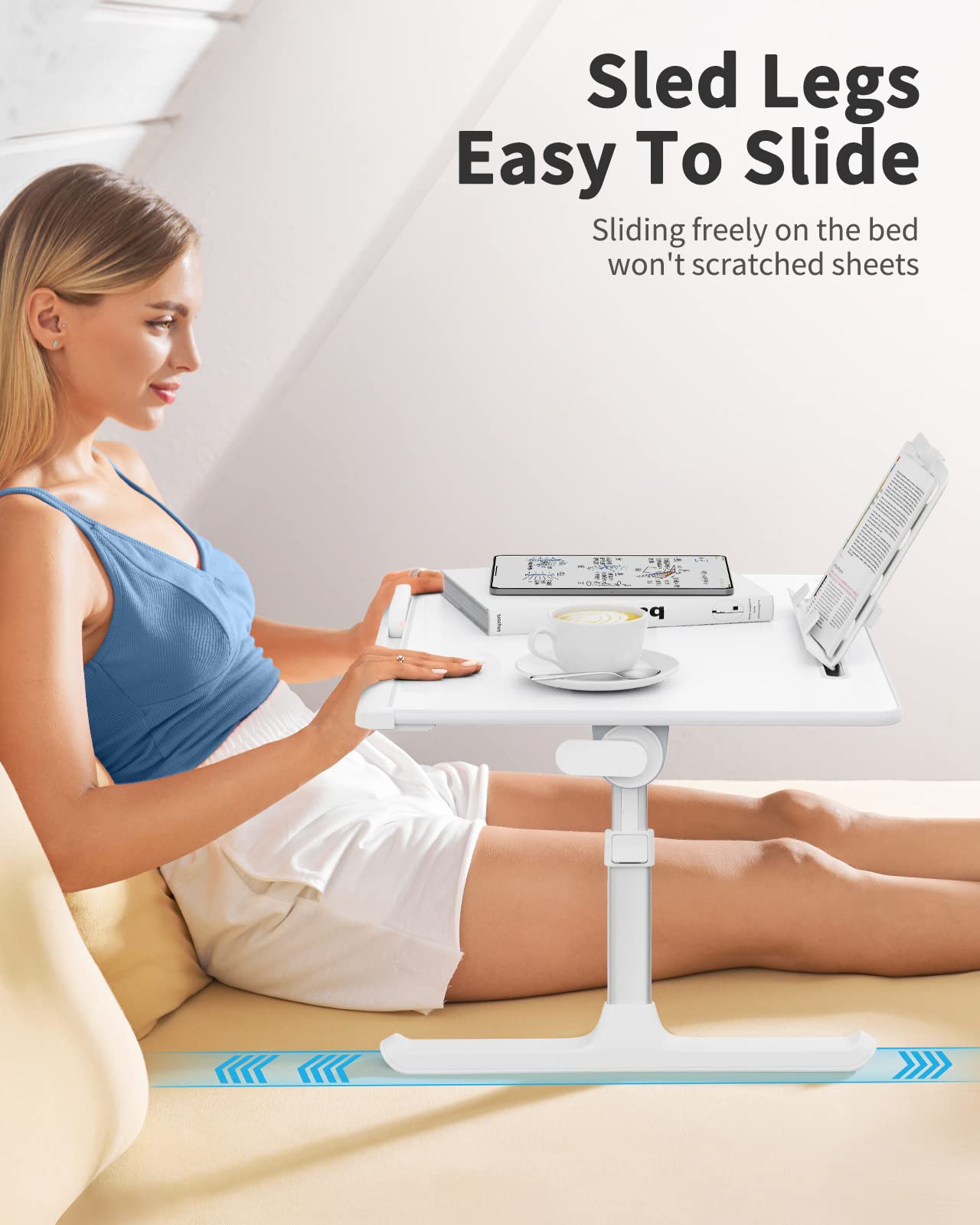 Laptop Bed Tray Table, SAIJI Adjustable Bed Desk for Laptop, Foldable Laptop Stand with Storage Drawer for Eating, Working, Writing, Gaming, Drawing (White, X-Large)