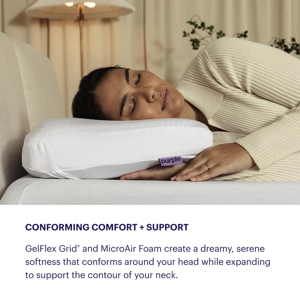 Purple DreamLayer Pillow - King Size - Cooling Memory Foam Alternative Neck Pillow, Soft Contour-Hugging GelFlex Grid and MicroAir Foam, Adjustable Loft, Pressure-Relieving Support