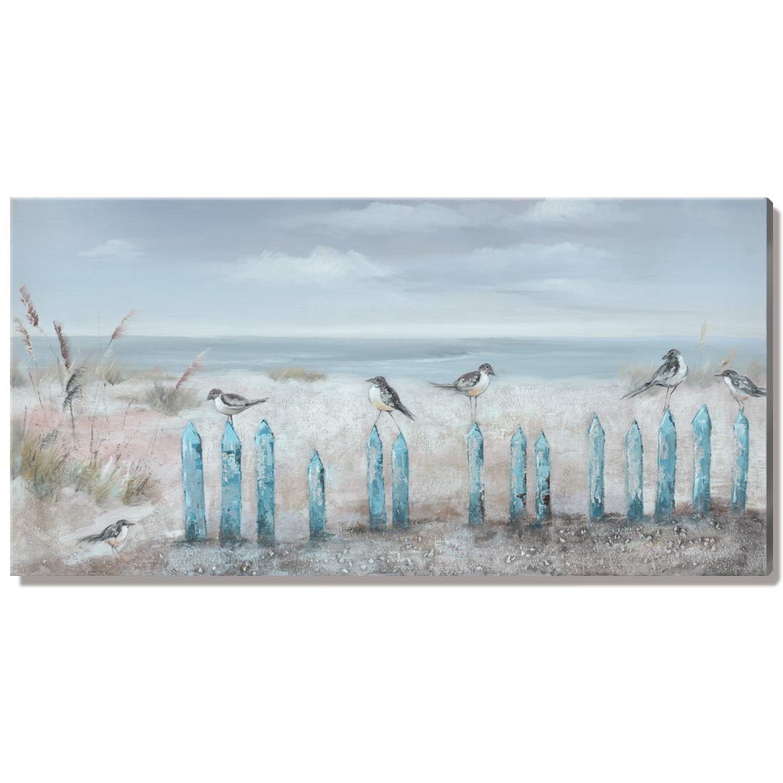 amatop Large Living Room Wall Art Hand-Painted 3D Seascape Canvas Oil Painting Ocean Beach Coastal Picture Artwork for Home Decorations Bedroom Office Décor 48x24inch