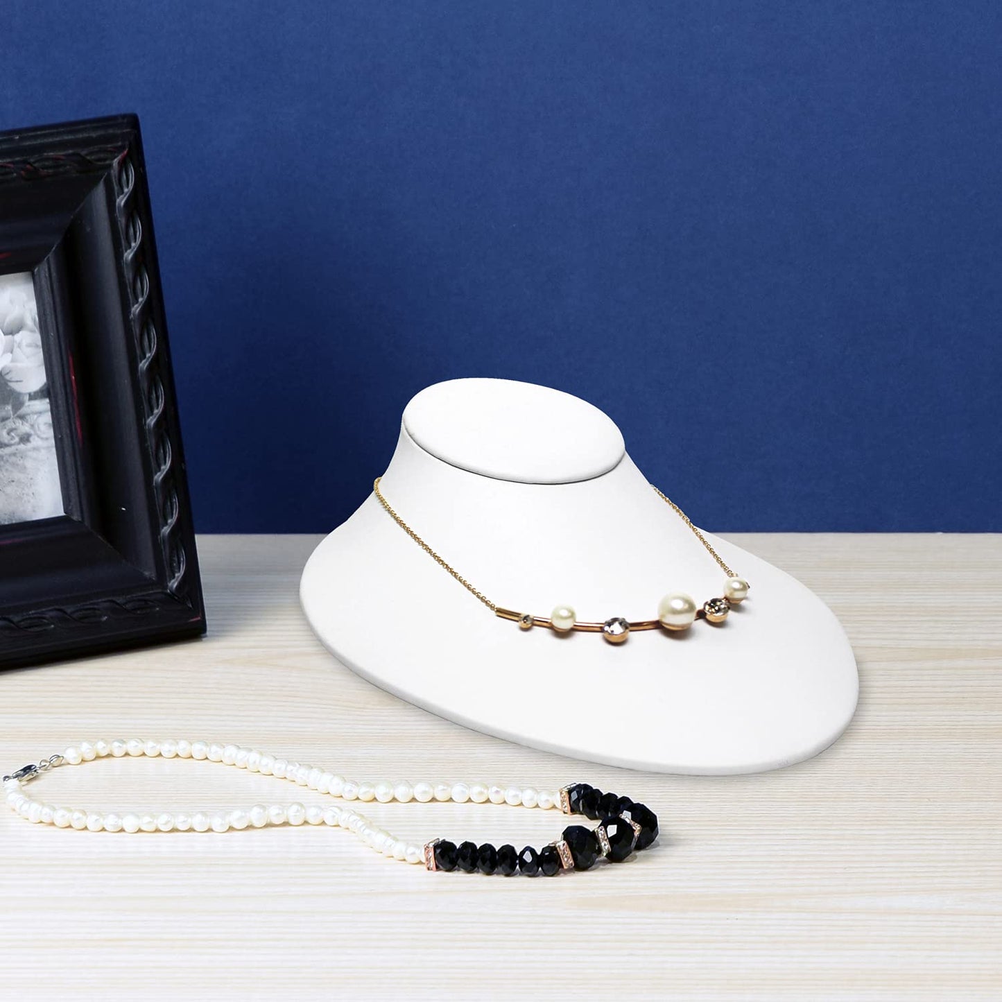 MOOCA Premium Faux Leather Necklace Lay Down Display Stands - Set of 2, Elegant Jewelry Holder, Stand, and Organizer for Necklaces, White Color