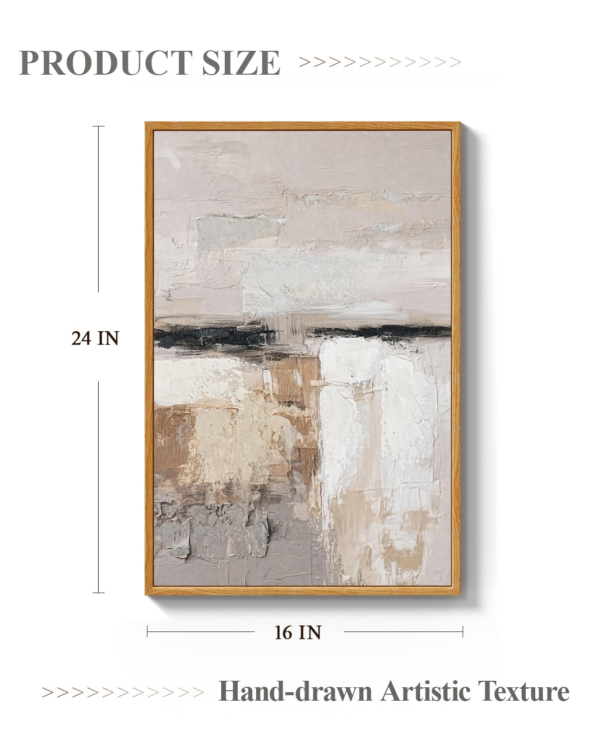ARPEOTCY 3D Textured Large Framed Canvas Wall Art Prints, Hand-Painted Abstract Beige Earth Tone Neutral Oil Painting Aesthetic, Wall Decor for Living Room Bedroom Office, 16x24inch
