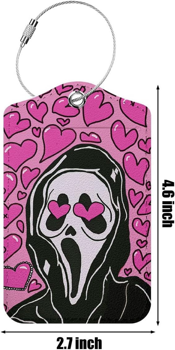 Funny Horror Movie Luggage tag, Suitcase Tags with Privacy Flap and Metal Loop, Ghost Spooky Movie Fans Luggage Tags for Suitcases, Identifiers Travel Essentials Bag Tags for Luggage, Gifts for Women