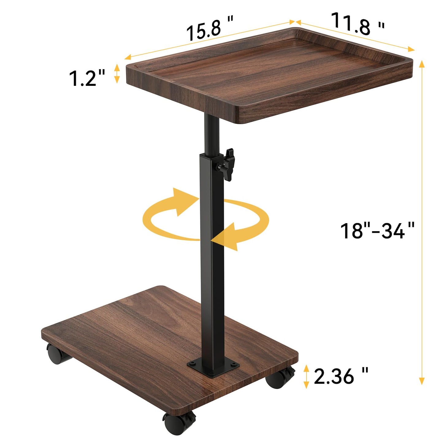 C Table End Table Adjustable Height, 360°Swivel TV Tray Table for Small Spaces, Couch Tables That slide under, C Shaped Side Tables living room and bedroom for Sofa, Bed,Chair, Snack (1, Walnut Brown)
